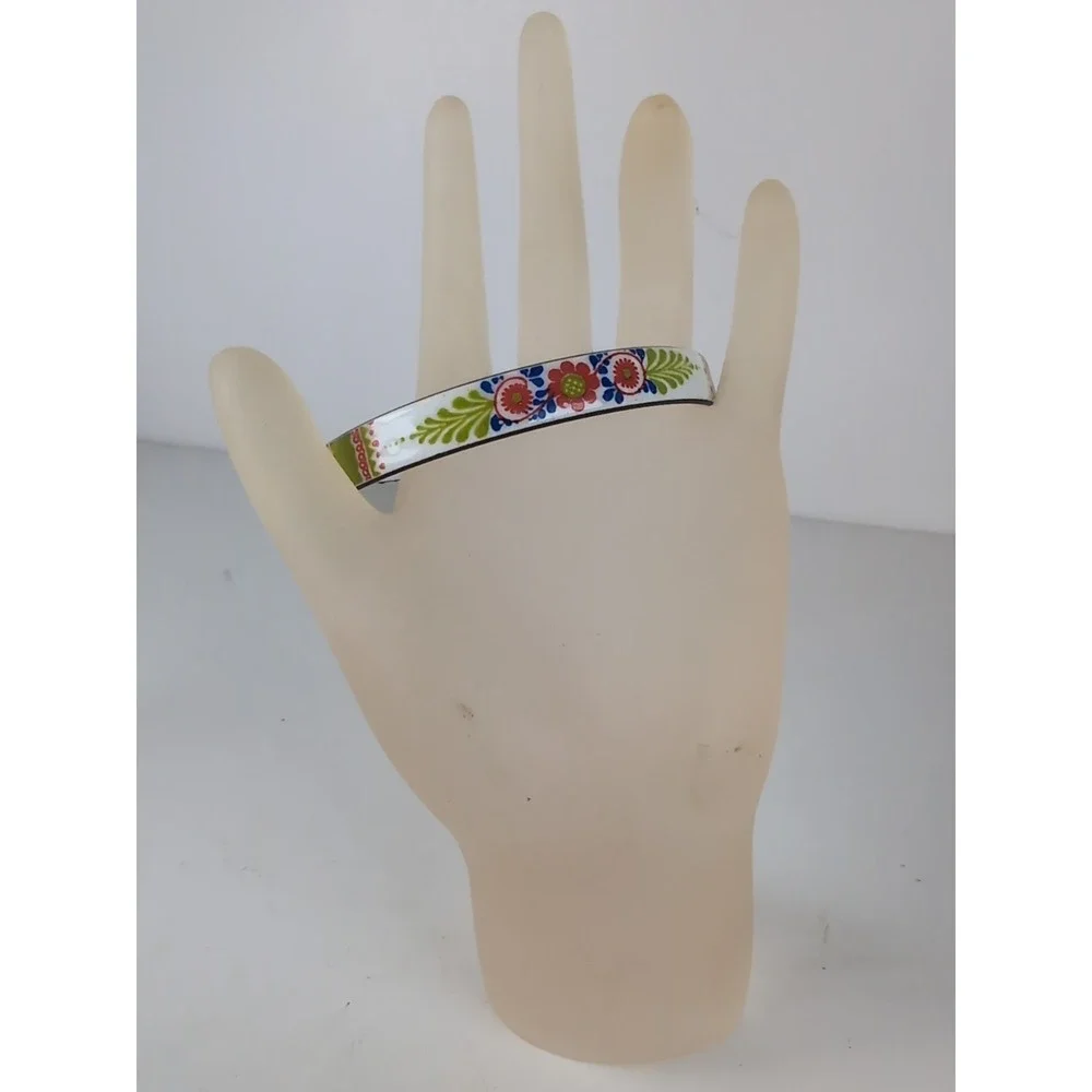 Enameled Bangle Bracelet Boho Hippy Chic Danish Design Flower Motif Vintage Vint